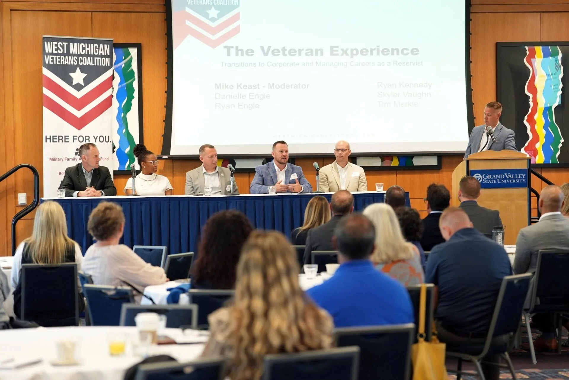 Panel of speakers at the West Michigan Veterans Coalition Speaker Series in 2024